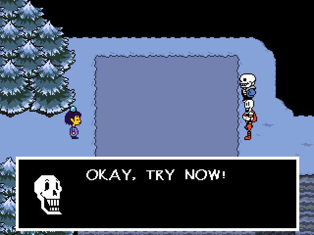 Papyrus's invisible maze in the snow - without any footprints to show you the path.