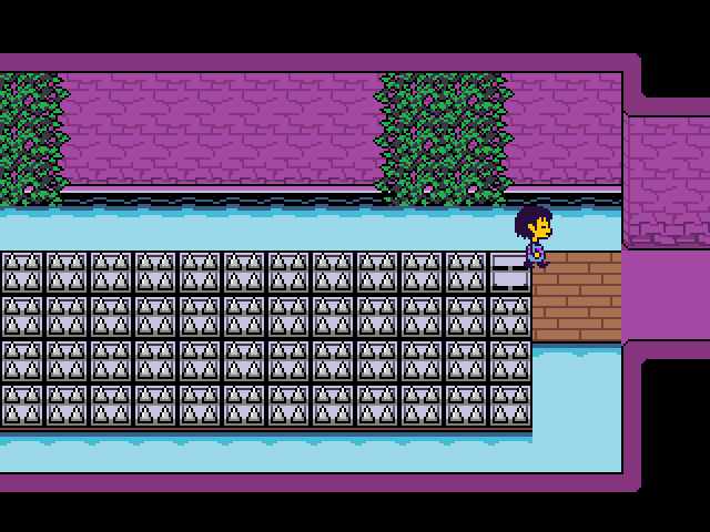 Screenshot of the same spike room taken just as Glenn finishes the puzzle.